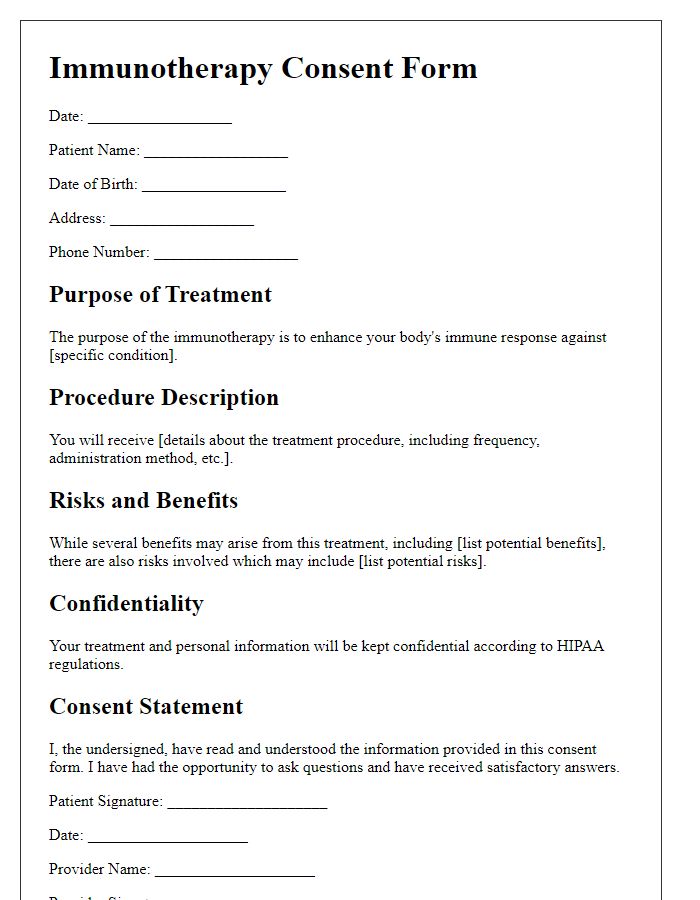 Letter template of immunotherapy consent form requirements