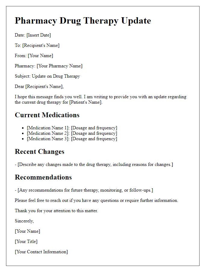 Letter template of pharmacy drug therapy update