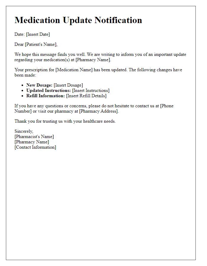 Letter template of pharmacy medication update