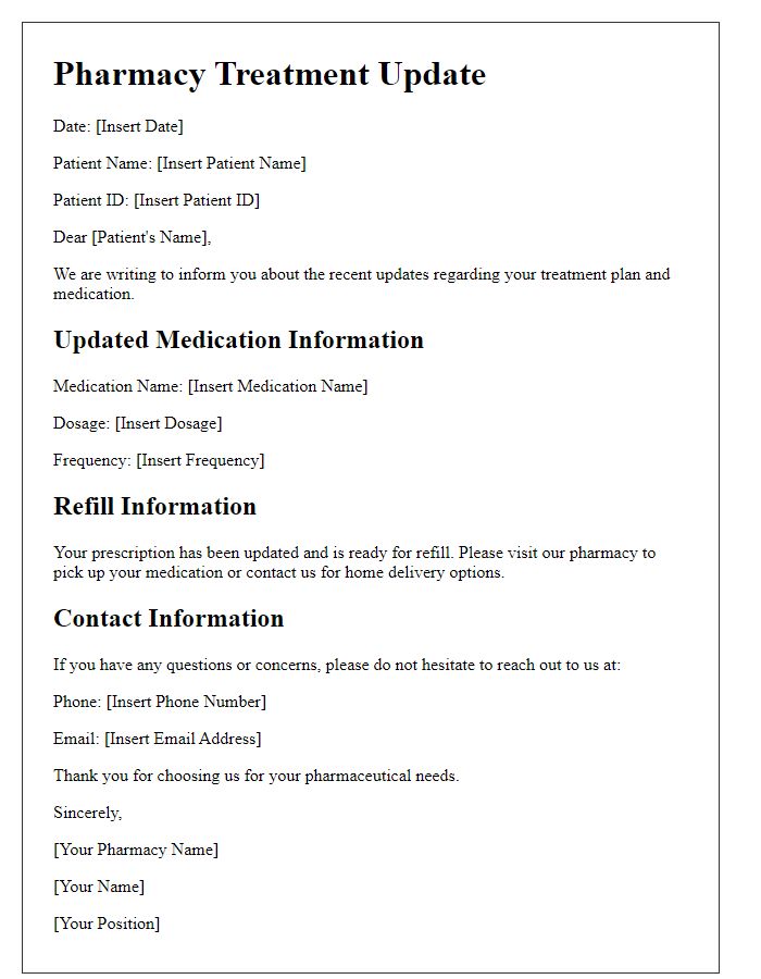 Letter template of pharmacy treatment update