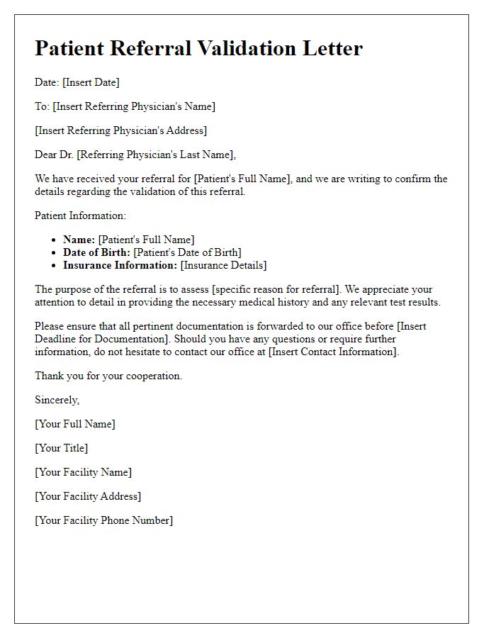 Letter template of patient referral validation