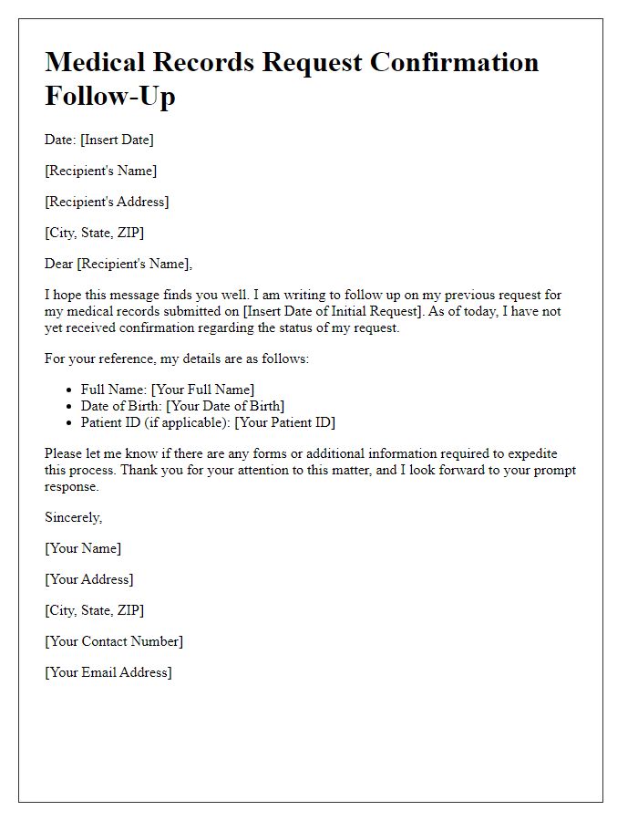 Letter template of medical records request confirmation follow-up