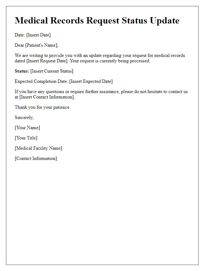 Letter template of medical records request tracking status