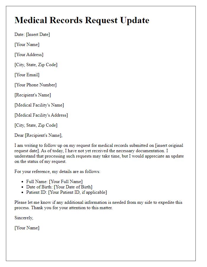 Letter template of medical records request update needed