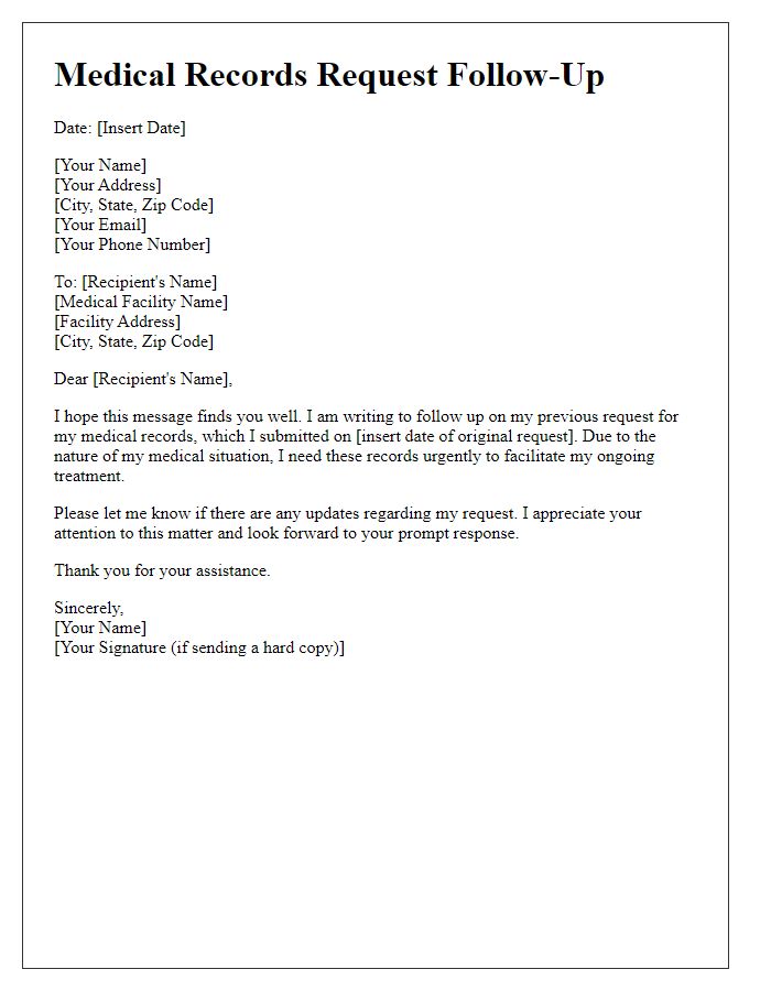Letter template of medical records request urgency follow-up