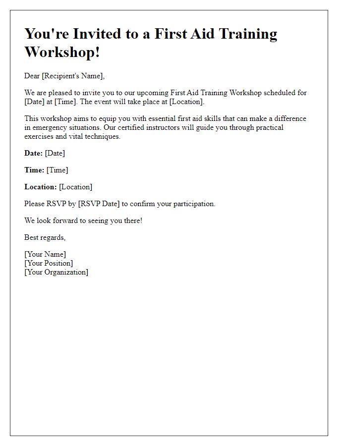 Letter template of first aid training workshop invitation