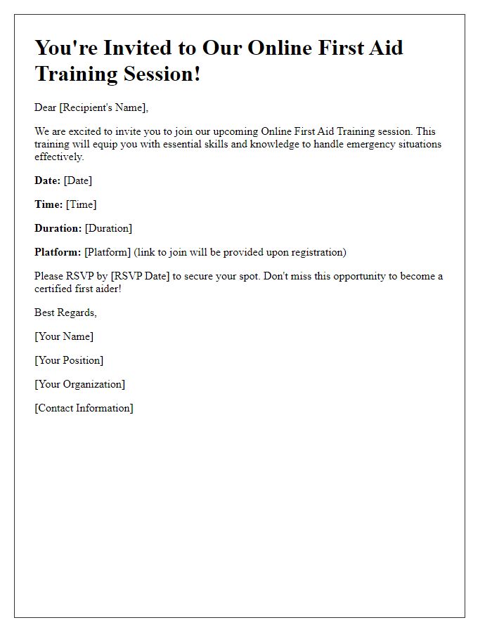 Letter template of online first aid training session invitation