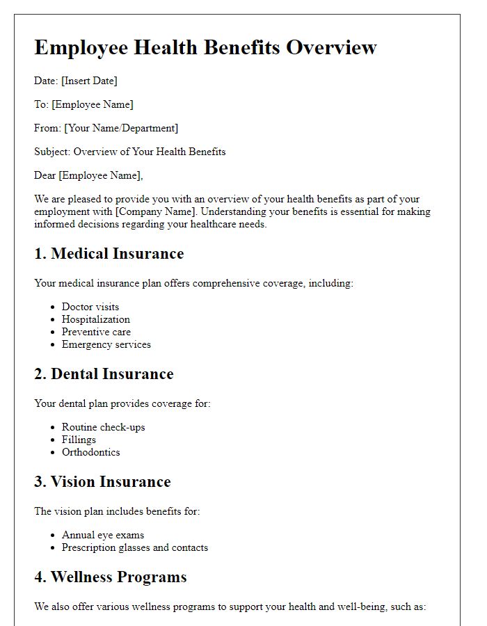 Letter template of employee health benefits overview