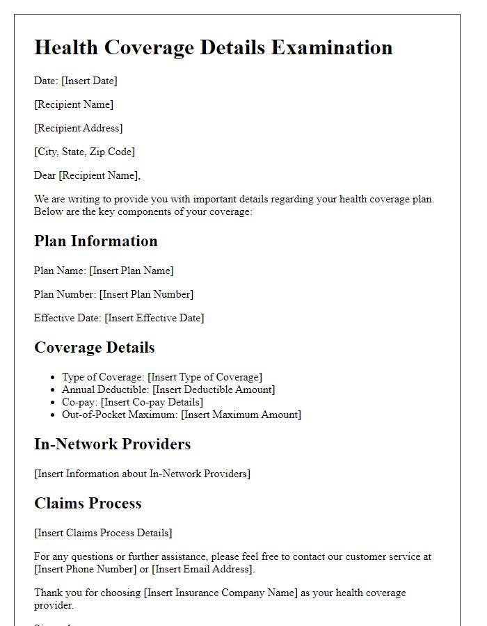 Letter template of health coverage details examination