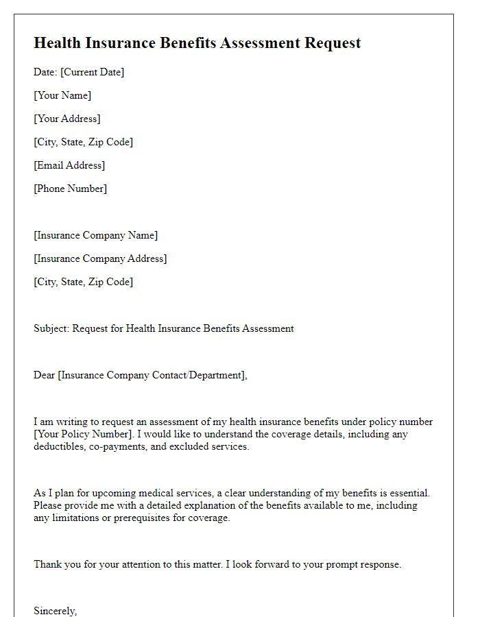 Letter template of health insurance benefits assessment request