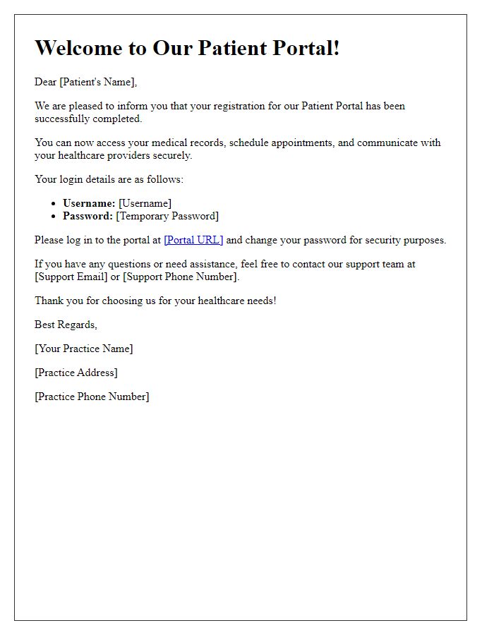 Letter template of patient portal registration completion