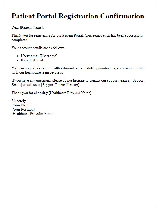 Letter template of patient portal registration confirmation