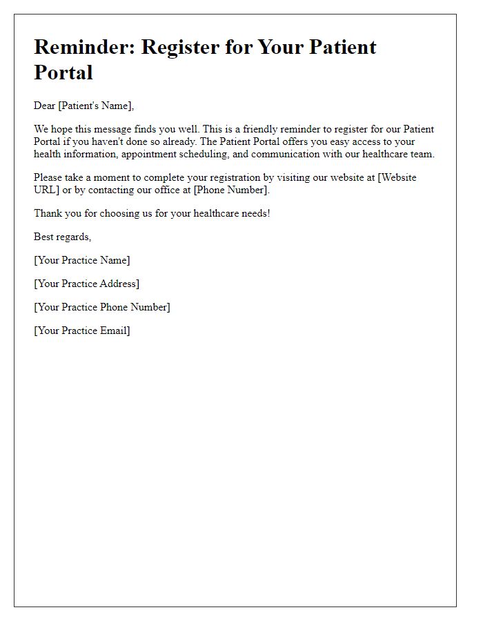 Letter template of patient portal registration reminder