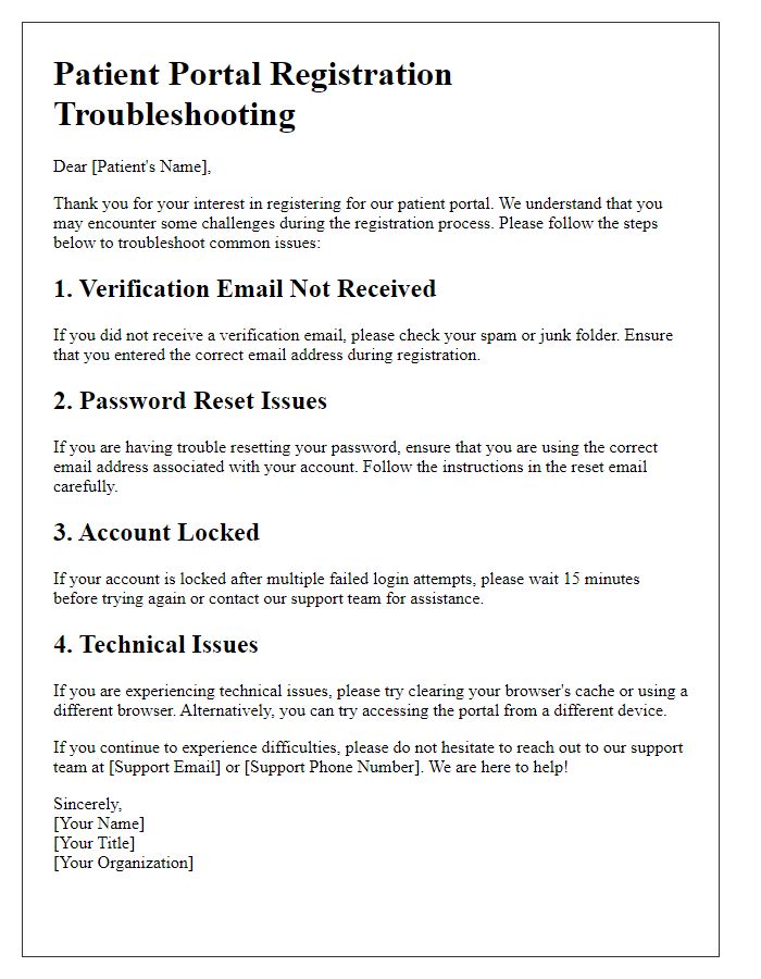 Letter template of patient portal registration troubleshooting