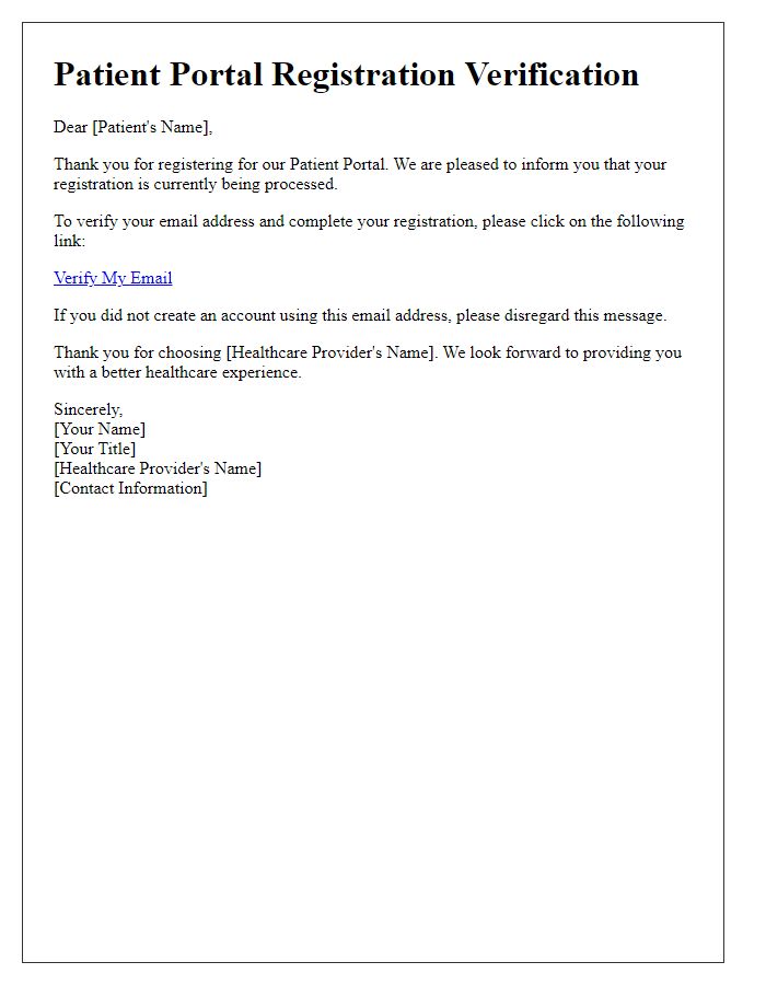 Letter template of patient portal registration verification