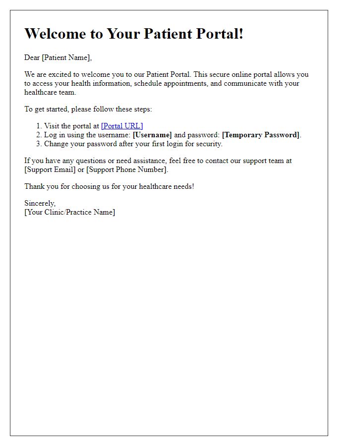 Letter template of patient portal registration welcome