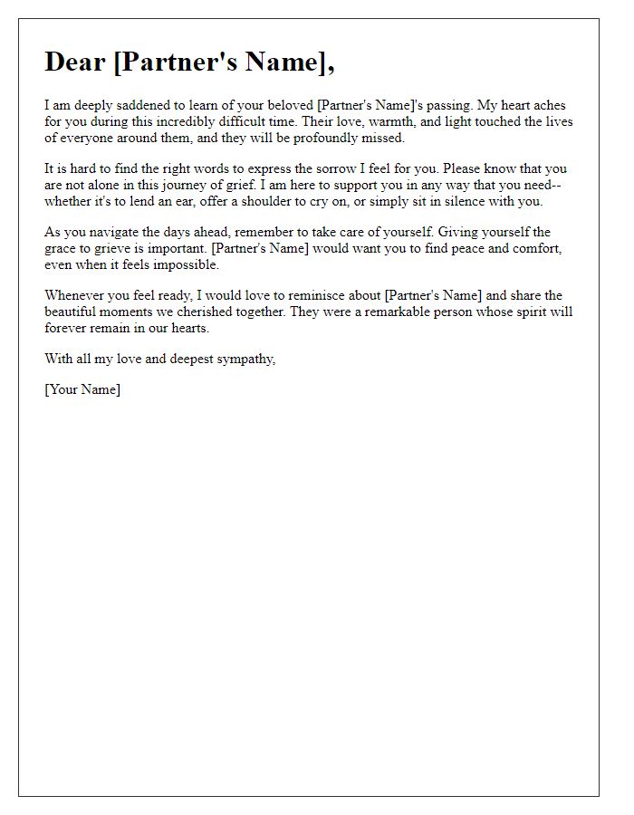 Letter template of compassion for a devoted partner's passing.