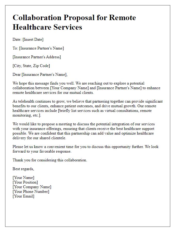 Letter template of remote healthcare service collaboration for insurance partners.