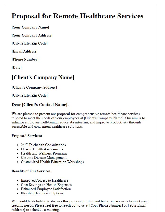 Letter template of remote healthcare service proposal for corporate clients.