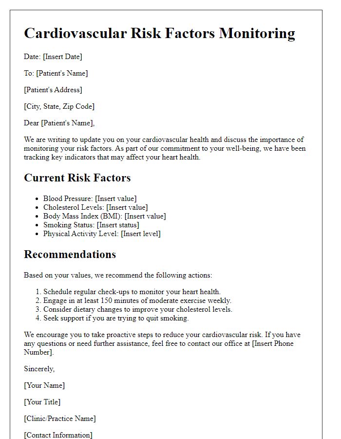 Letter template of monitoring cardiovascular risk factors.