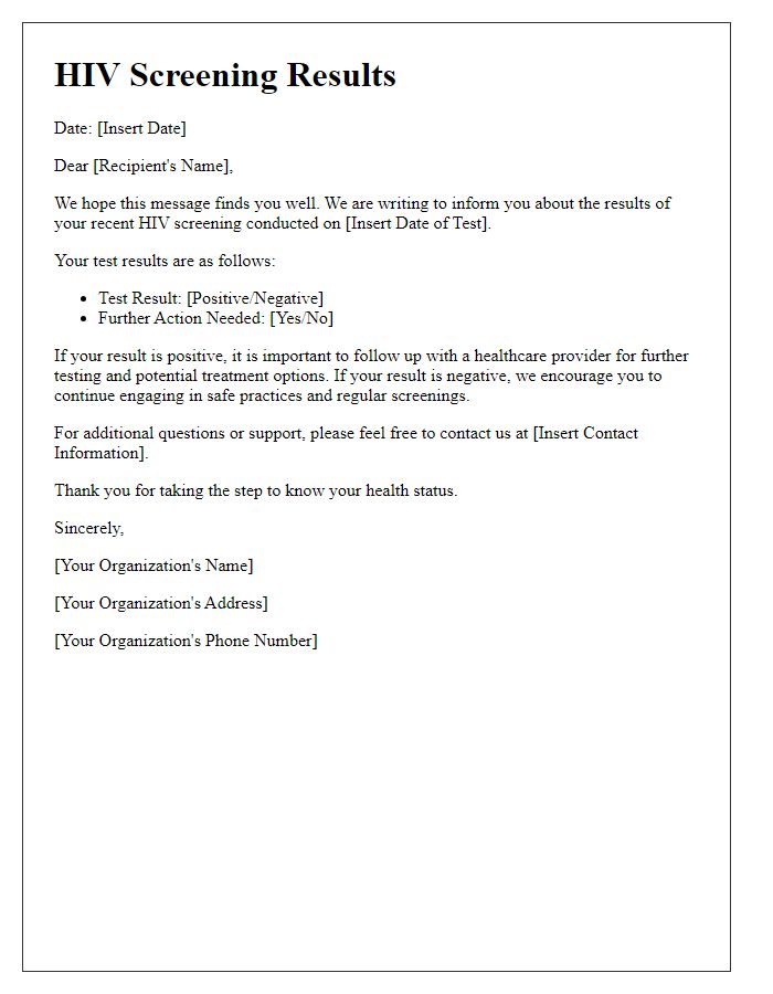 Letter template of HIV screening results for at-risk individuals.