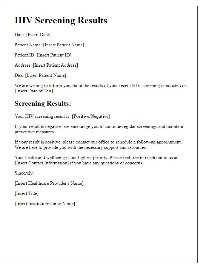 Letter template of HIV screening results for pregnant individuals.