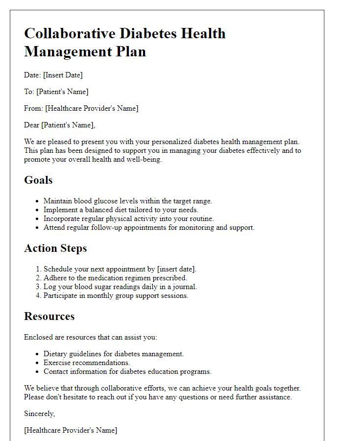 Letter template of collaborative diabetes health management