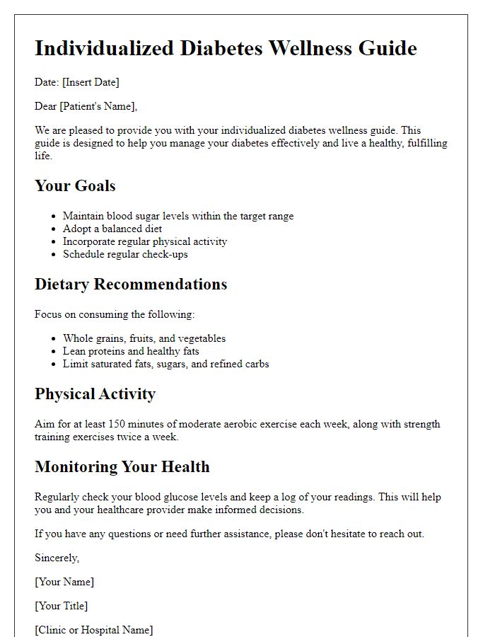 Letter template of individualized diabetes wellness guide