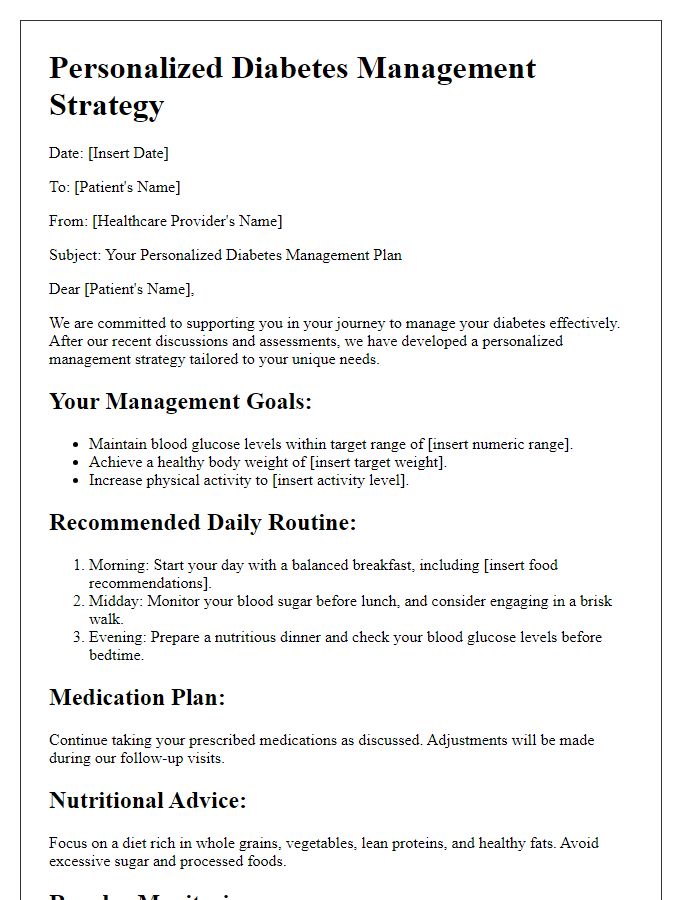 Letter template of personalized diabetes management strategy