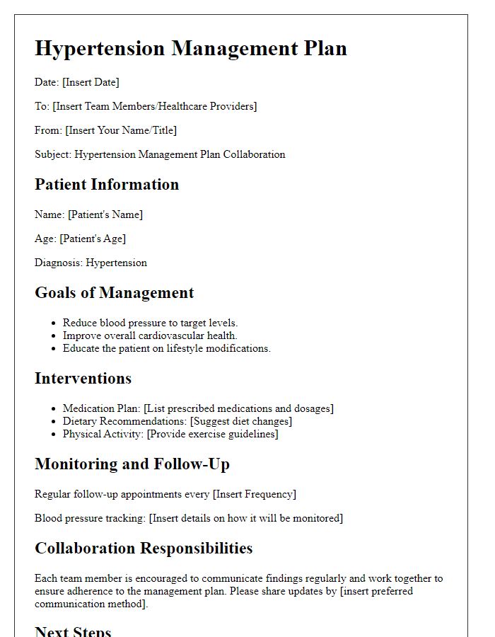 Letter template of hypertension management plan for team collaboration.