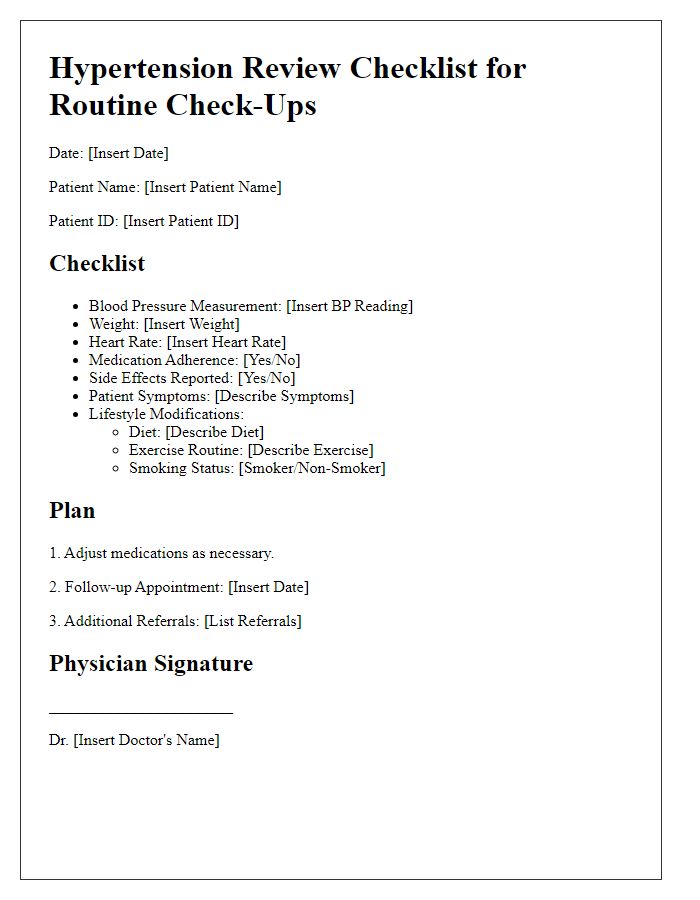 Letter template of hypertension review checklist for routine check-ups.