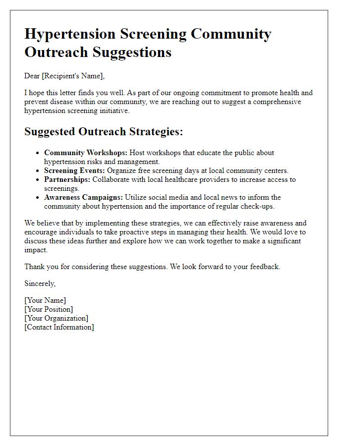 Letter template of hypertension screening suggestions for community outreach.