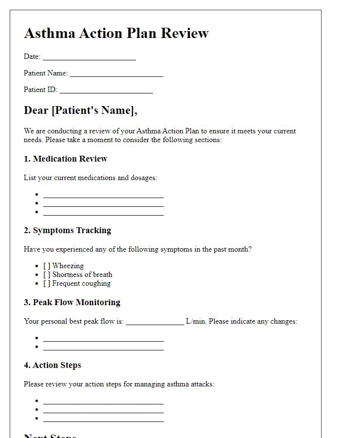 Letter template of asthma action plan review