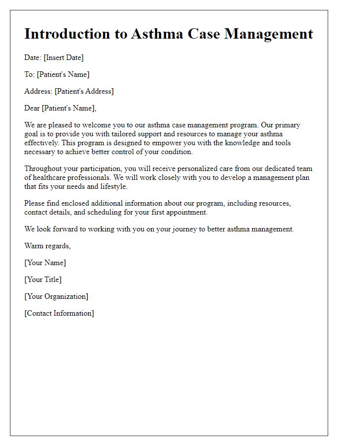 Letter template of asthma case management introduction