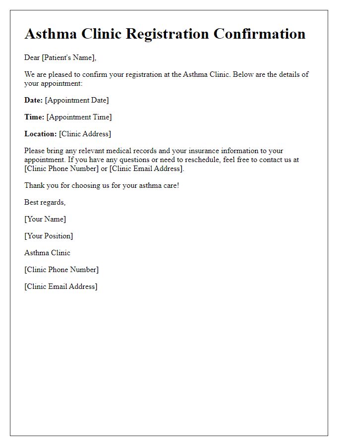 Letter template of asthma clinic registration confirmation