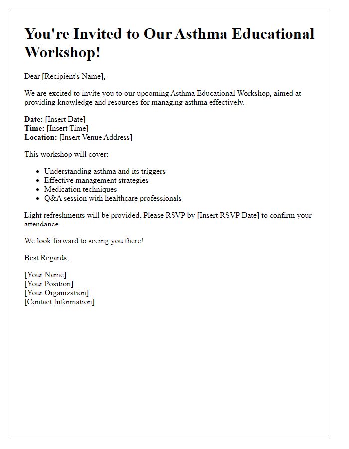 Letter template of asthma educational workshop invitation