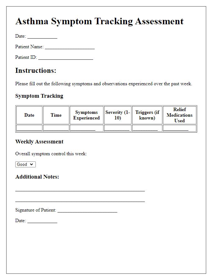 Letter template of asthma symptom tracking assessment