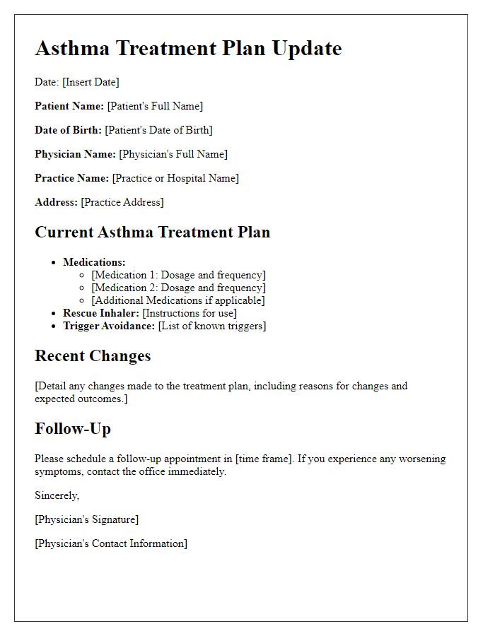 Letter template of asthma treatment plan update