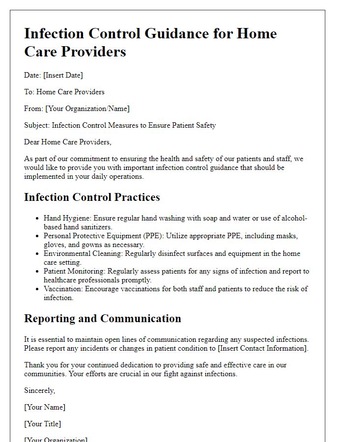 Letter template of infection control guidance for home care providers