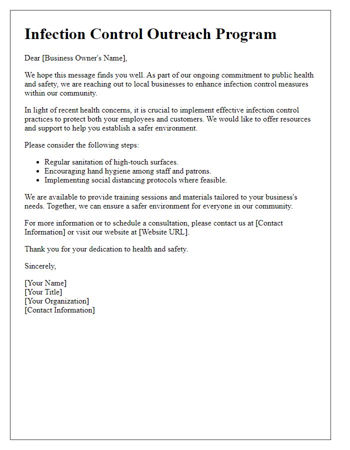 Letter template of infection control outreach for local businesses