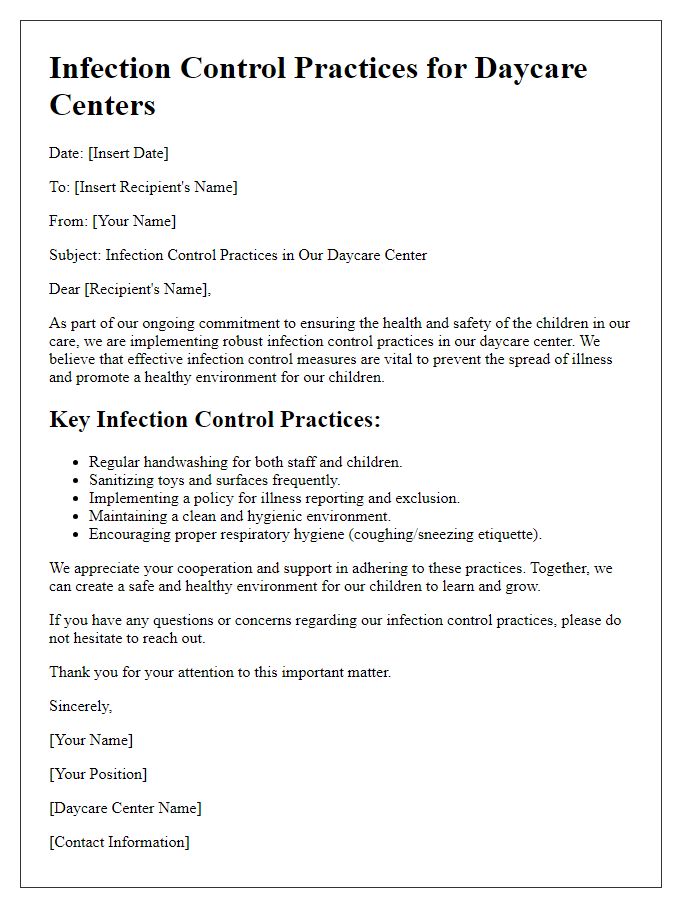 Letter template of infection control practices for daycare centers