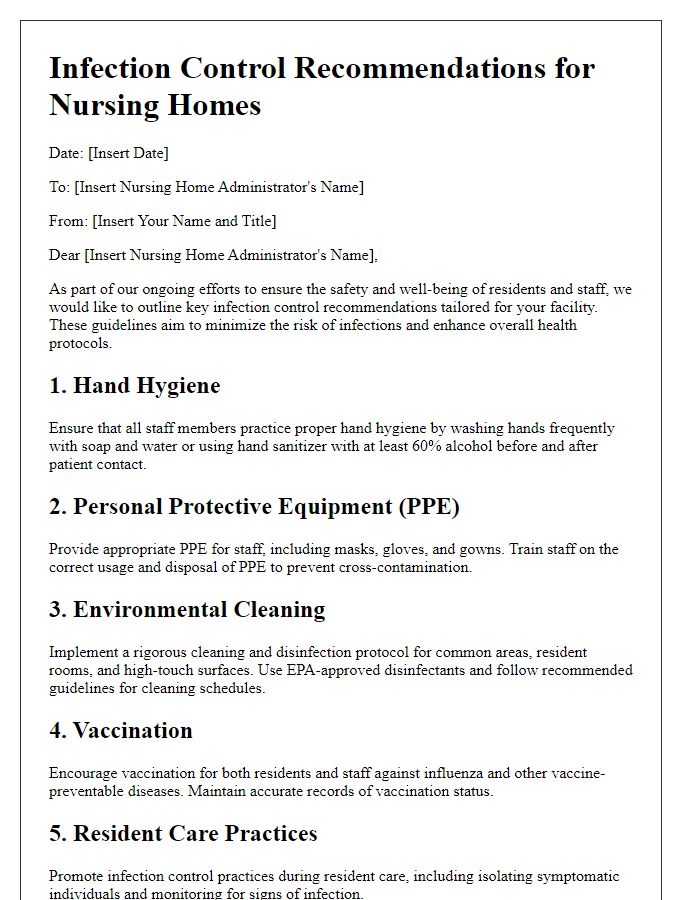 Letter template of infection control recommendations for nursing homes