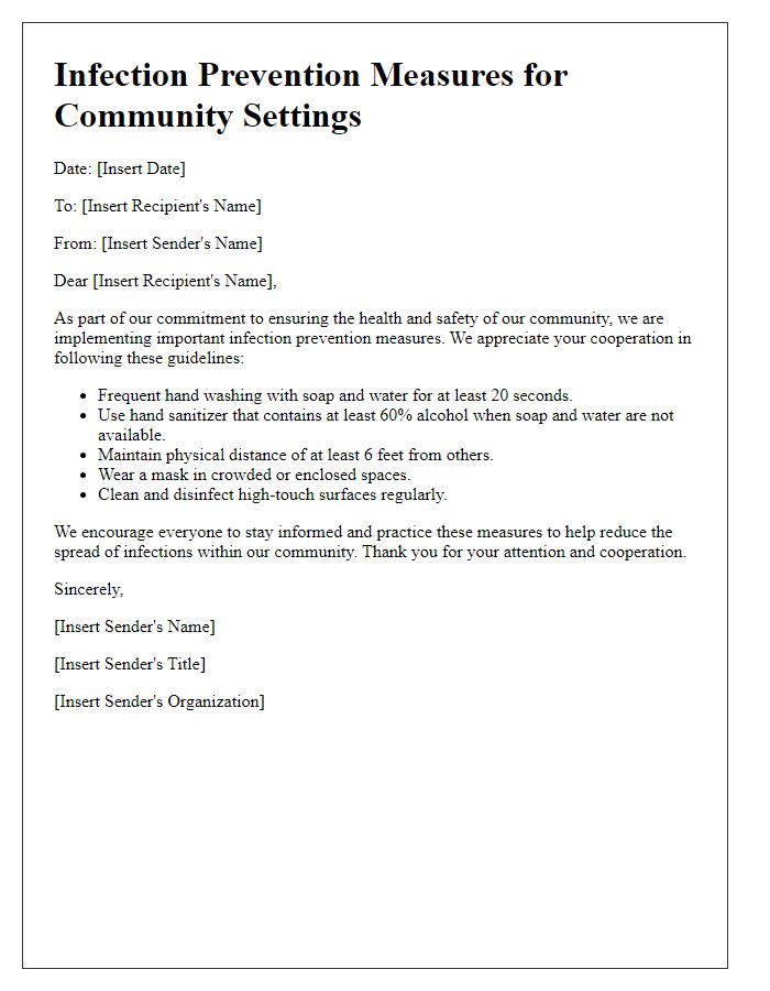 Letter template of infection prevention measures for community settings