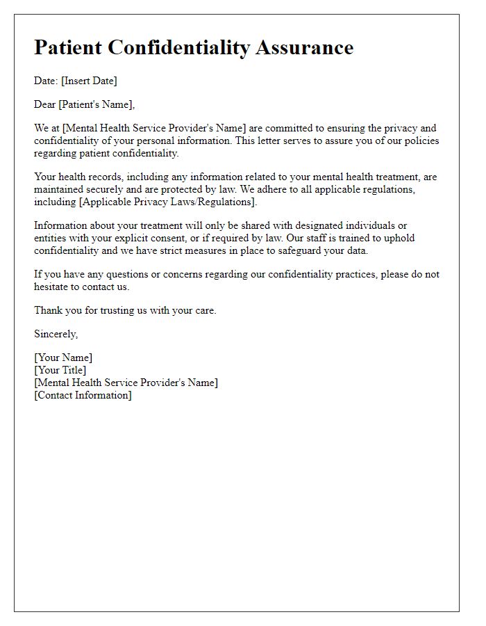 Letter template of patient confidentiality assurance for mental health services.