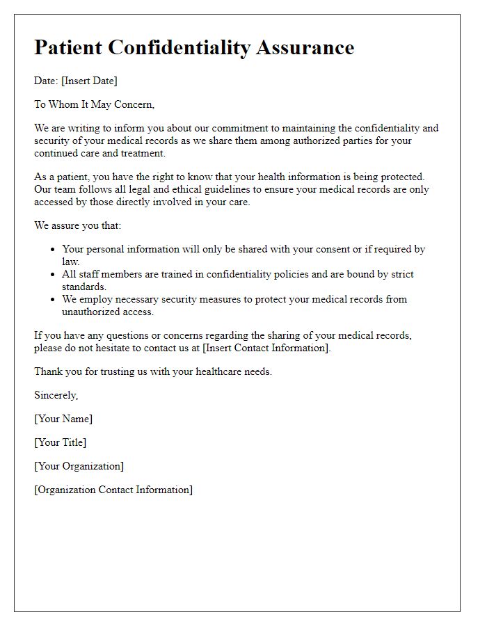 Letter template of patient confidentiality assurance for shared medical records.