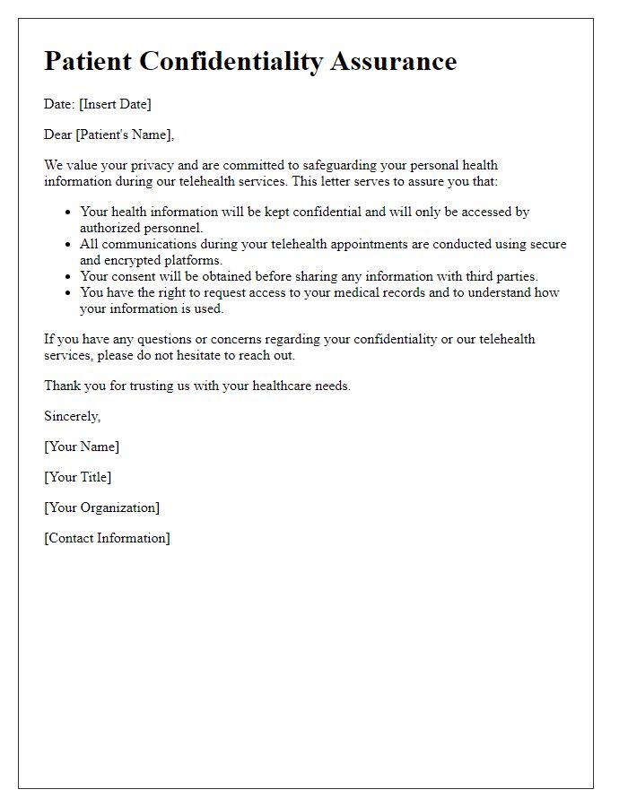 Letter template of patient confidentiality assurance for telehealth services.