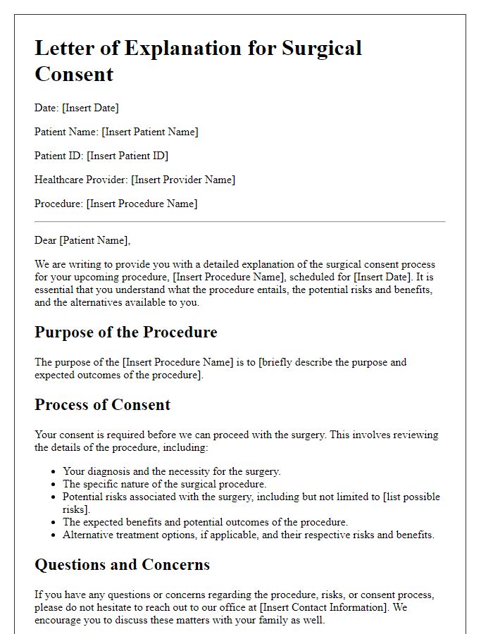 Letter template of detailed explanation of surgical consent