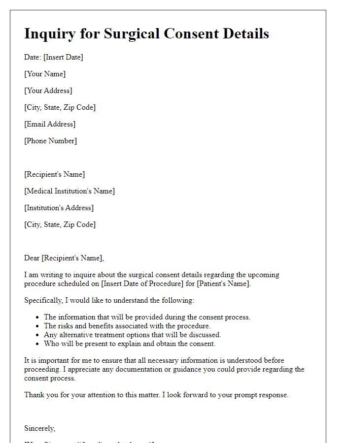 Letter template of inquiry for surgical consent details