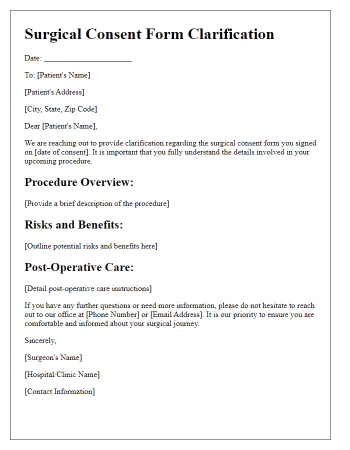 Letter template of surgical consent form clarification