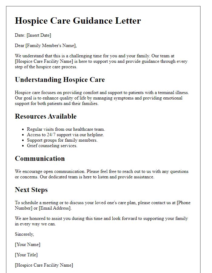 Letter template of hospice care family guidance